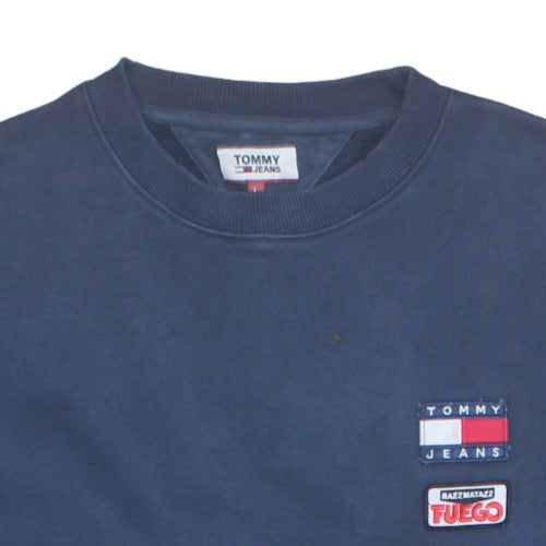 Tommy Jeans Mens Blue Large Crew Neck Sweatshirt Cotton Logo Classic