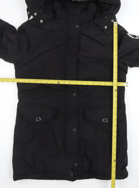 Superdry Women's Black Everest Parka Jacket Size 10 Hooded Winter Coat