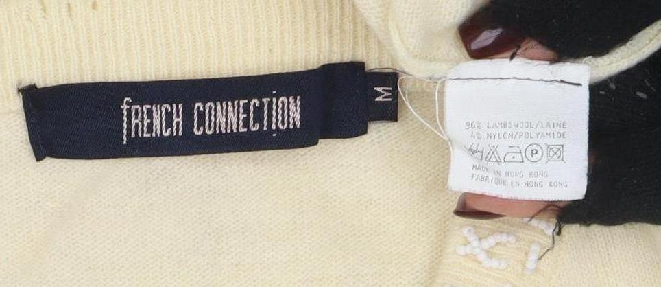 Brand and care label for French Connection Women's Beige Embroidered Short Sleeve jumper M