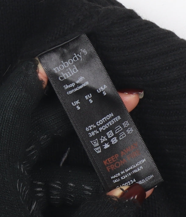 Brand and care label for Nobody's Child Women's Black S High Neck Long Sleeve Knit Jumper Dress