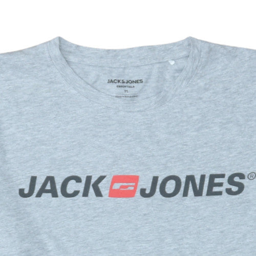 Jack & Jones Men's Grey Graphic Logo Short Sleeve T-Shirt M