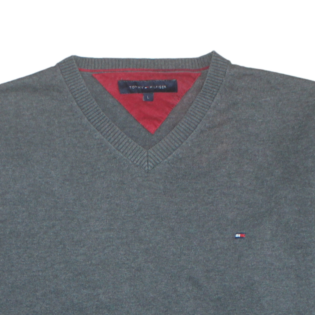 Tommy Hilfiger Men's Grey V-Neck Cotton Knit Sweatshirt Size L