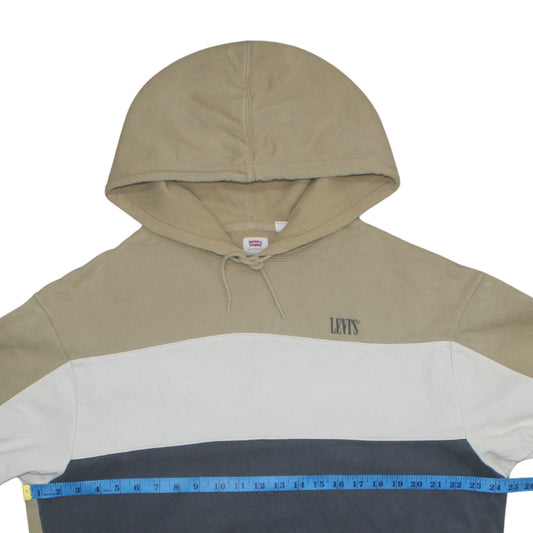 Levi's Men's Beige Blue Colour Block Relaxed Fit L Pullover Hoodie