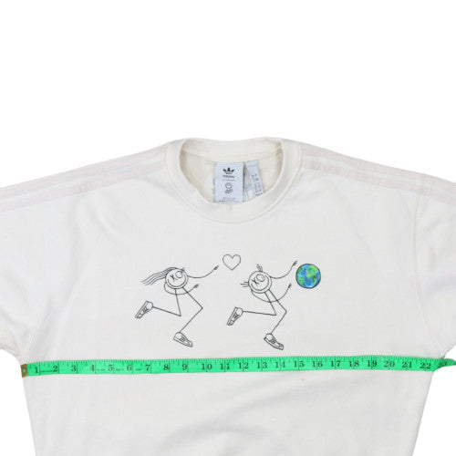 Adidas Women White Crew Neck Pullover Sweatshirt Size 8 Graphic Print