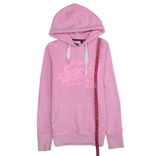 Superdry Women Pink Pullover Hoodie Small Logo Graphic Cotton Blend
