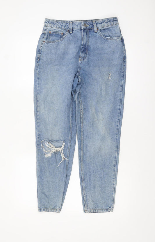 Topshop Women’s Blue Mom Jeans Size 10 High Rise Distressed Denim