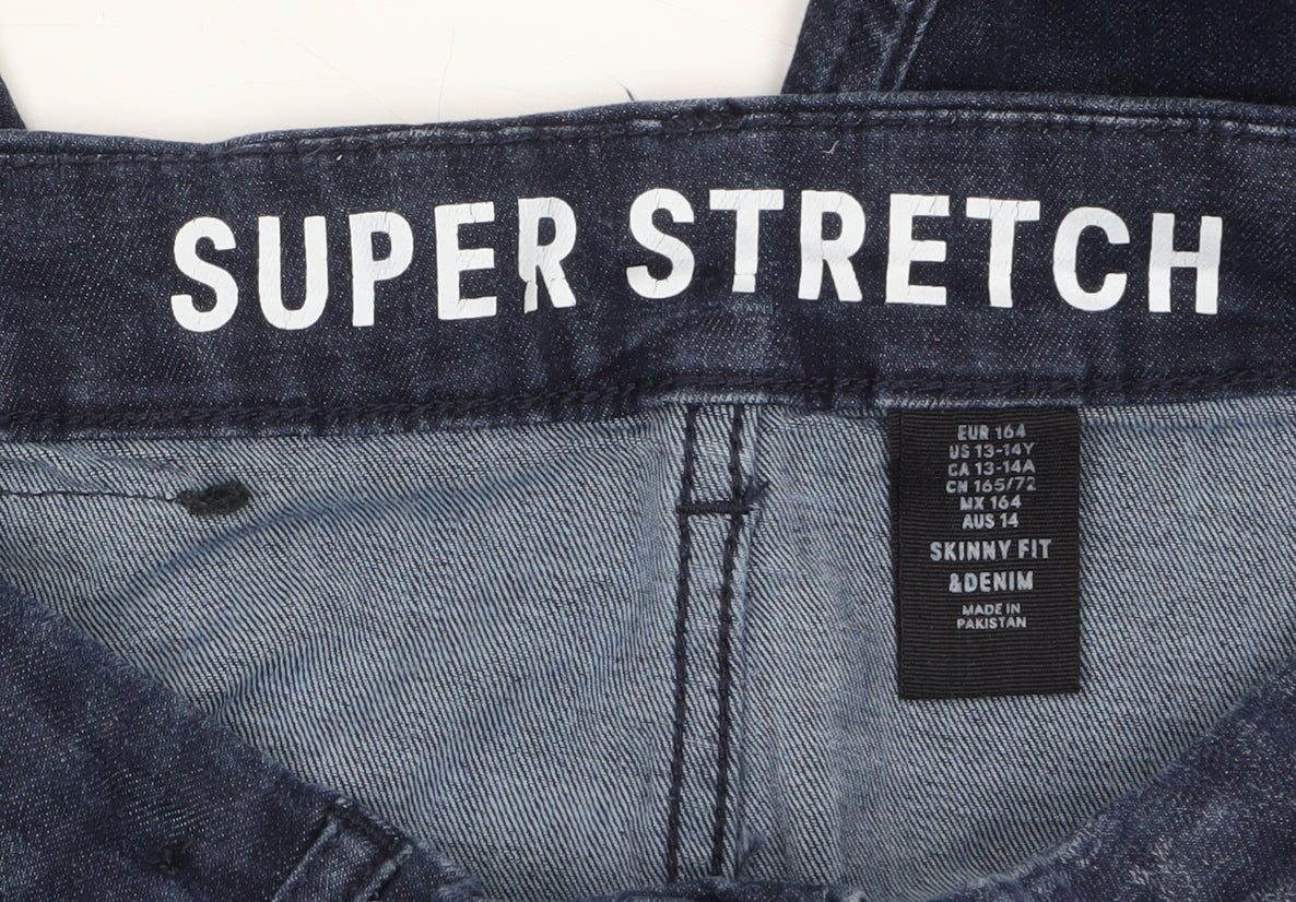 Additional view of H&M boys’ blue skinny fit super stretch jeans, size 164, denim casual