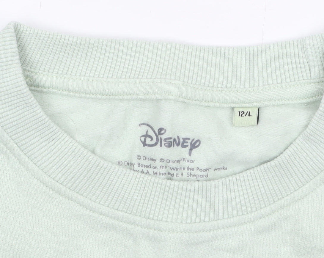 Disney Women Green Mickey Mouse Crew Neck Sweatshirt Size 12 L