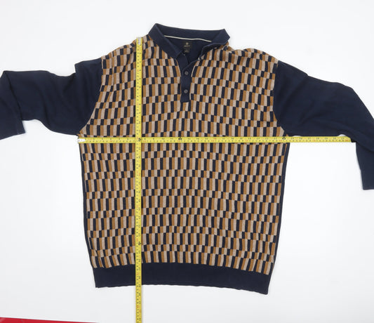 Next Men's Blue Geometric Cotton Henley Jumper XL