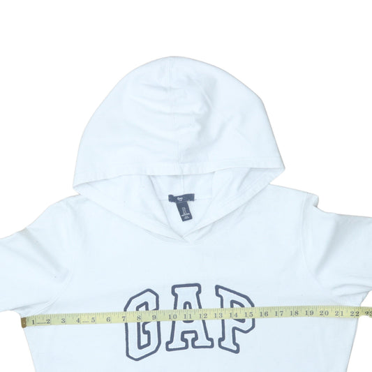 GAP Women White Pullover Hoodie L Logo Embroidered Classic Fit