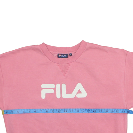 Fila Women Pink Crew Neck Pullover Sweatshirt M Logo Print Cotton Blend