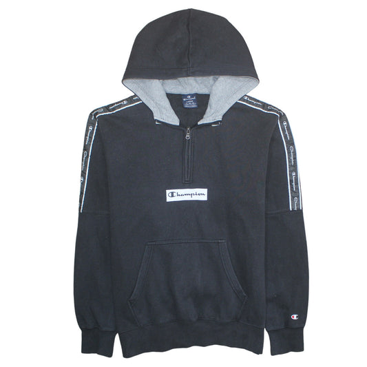 Champion Men's Black Large 1/2 Zip Hoodie with Logo Tape Detail