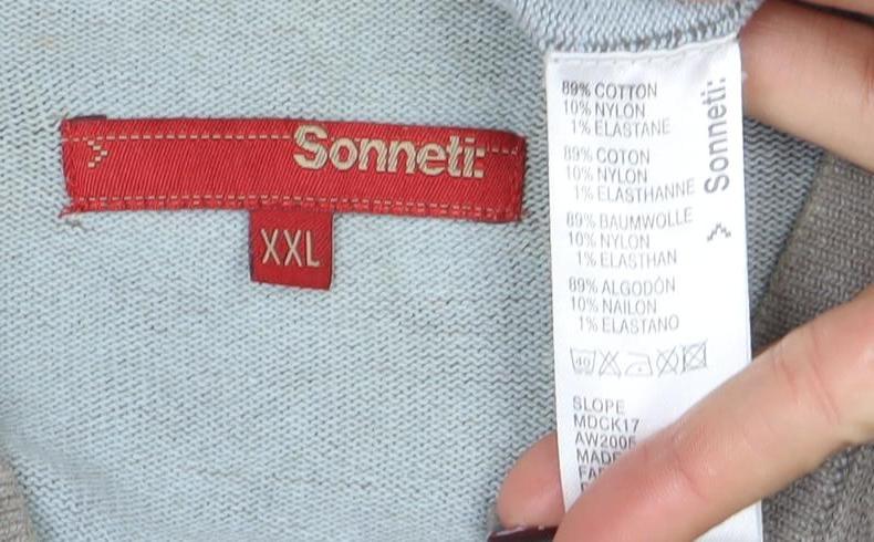 Sonneti Men’s Brown V-Neck Cotton Blend Jumper 2XL Casual Knit
