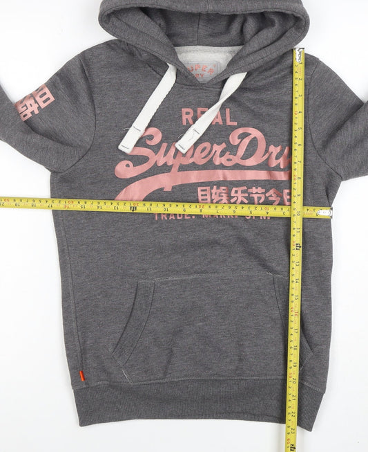 Superdry Women's Grey Pullover Hoodie XS Cotton Blend Graphic Print