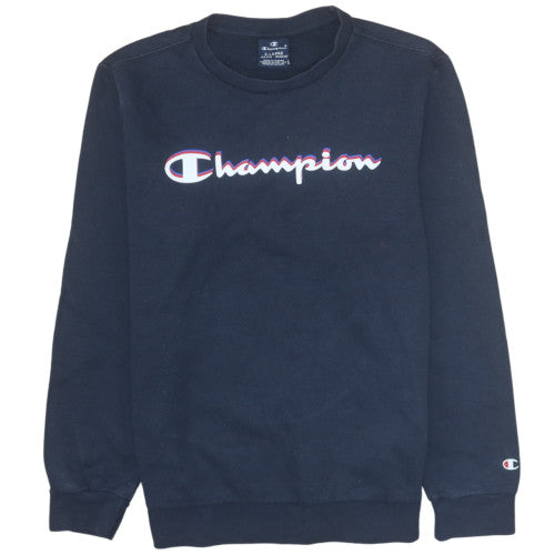 Additional front view of Champion boys’ black pullover sweatshirt 13-14 years crew neck logo print