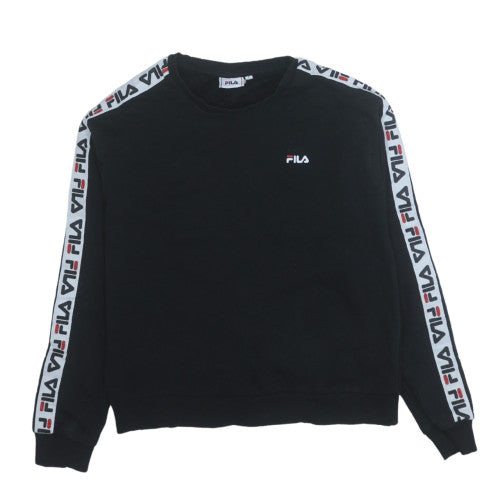 FILA Women Black Logo Tape Crew Neck Pullover Sweatshirt Size S
