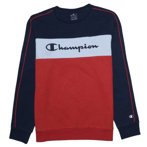 Additional front view of Champion boys’ navy red colourblock sweatshirt xl 13-14 yrs crew neck fleece