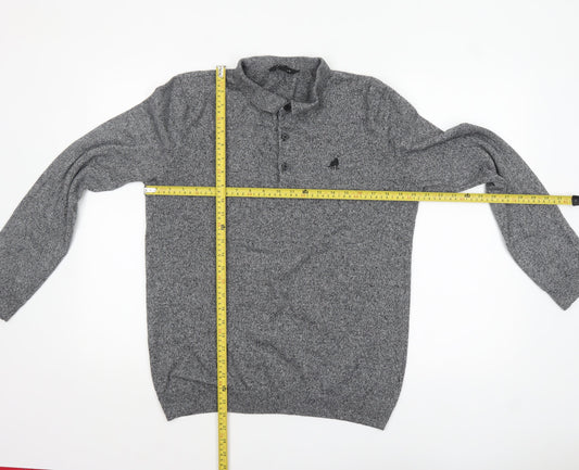 Peacocks Men’s Grey Collared Henley Knit Jumper L Regular Fit