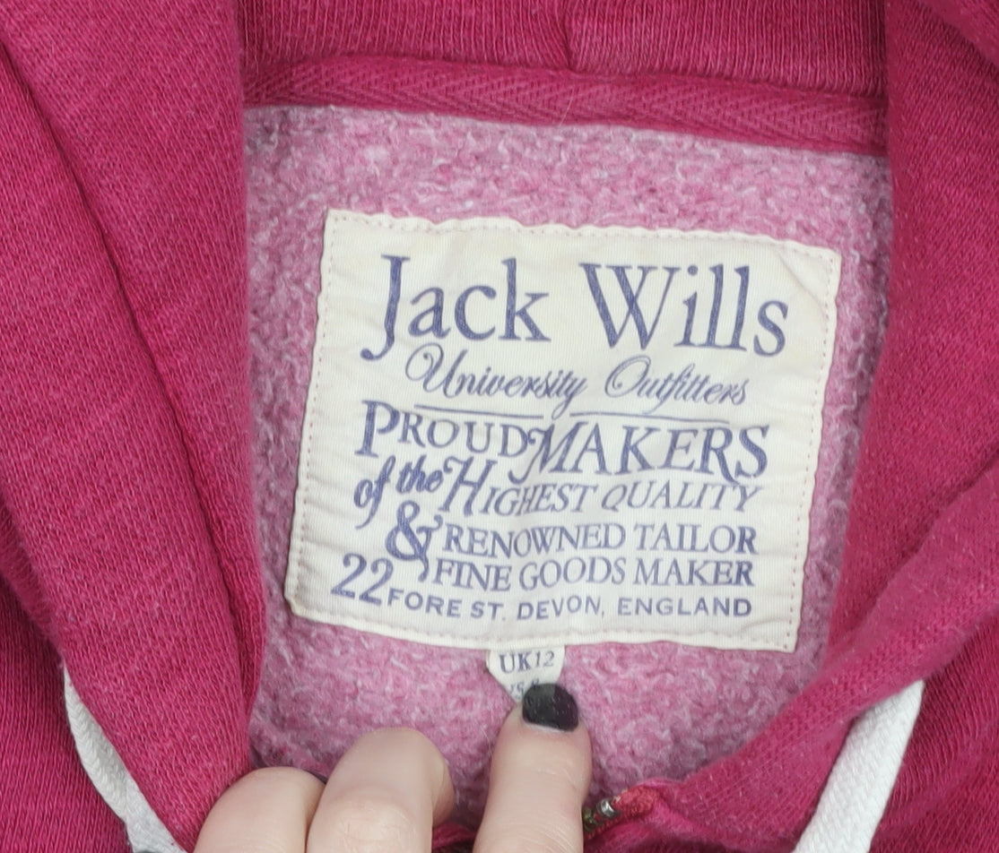 Jack Wills Women's Pink Full Zip Hoodie UK 12 Cotton Blend