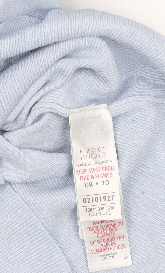 Marks and Spencer Women's Blue V-Neck Henley Jumper Size 10