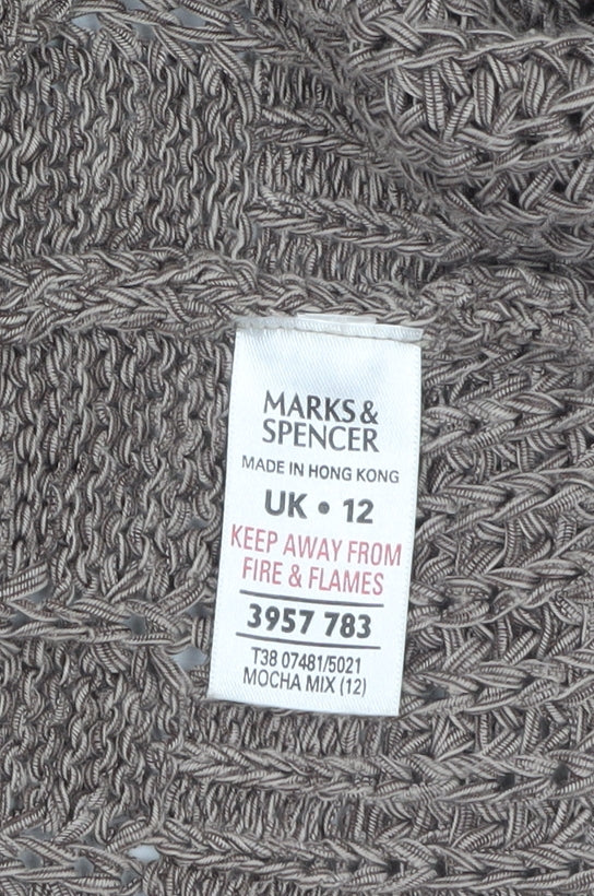 Marks and Spencer Women Mocha Mix Cardigan UK 12 Cotton Knit Tie Detail