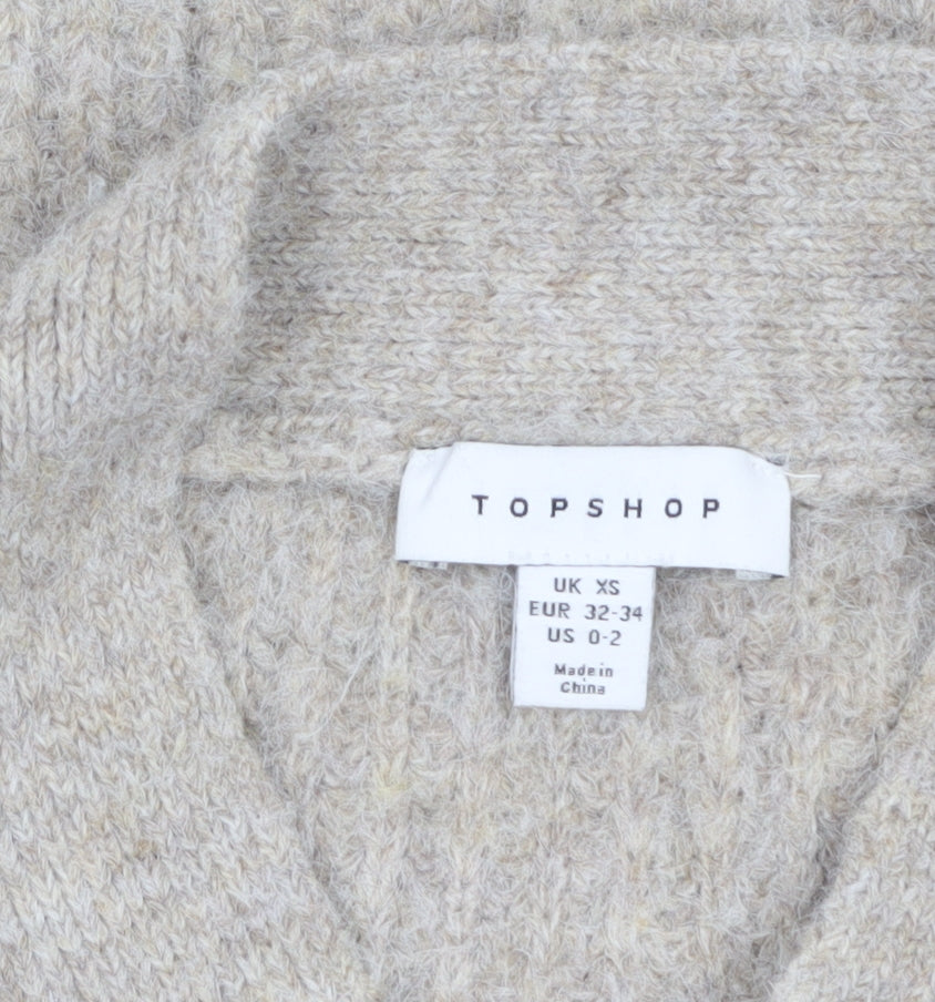 Topshop Women Beige XS Chunky-Knit Button Cardigan