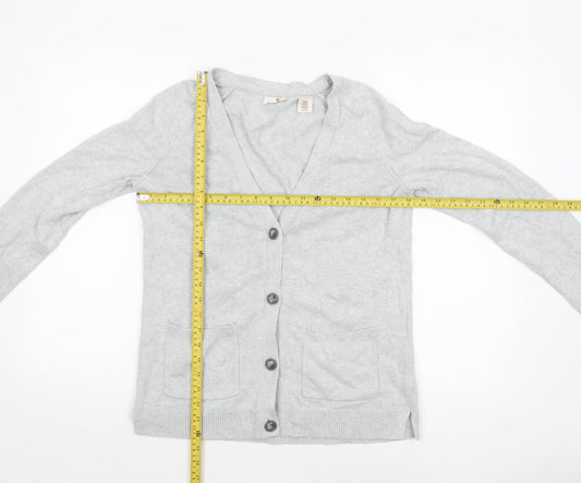Levi's Women Grey Cotton V-Neck Button Cardigan XS