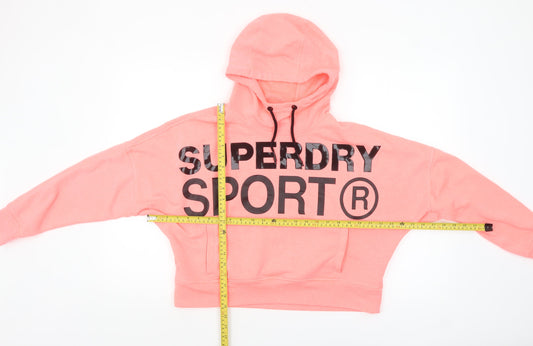 Superdry Women Pink Hooded Pullover Hoodie UK 12 Logo Sport Style
