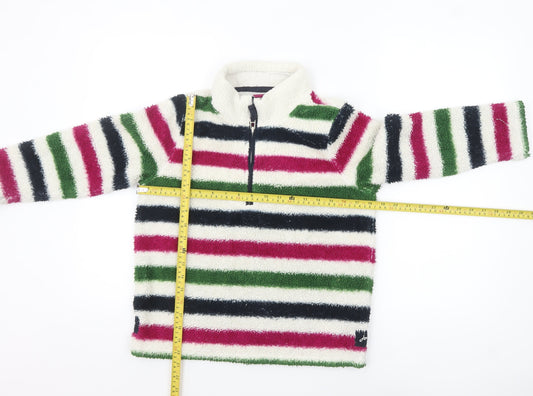 Joules Girls Multicoloured Striped Fleece 1/4 Zip Pullover Sweatshirt 9-10 Years