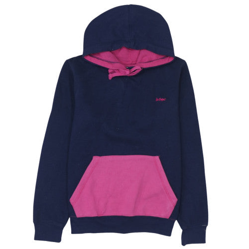 Additional front view of Lee Cooper women’s navy pink pullover hoodie, size UK 14, cotton blend