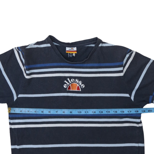 Ellesse Men's Navy Blue Striped Cotton Crew Neck T-Shirt L