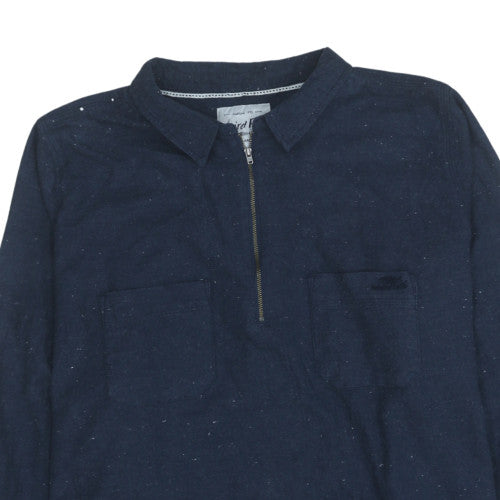 Weird Fish Men's Blue Henley 1/4 Zip Sweatshirt Size L