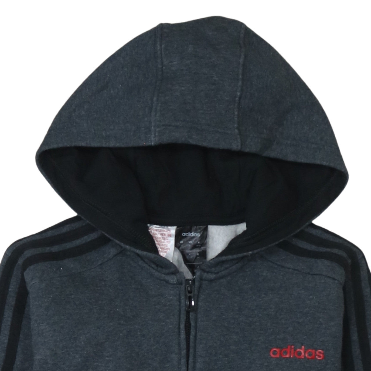 Adidas Boys Grey Black Full Zip Hoodie 13-14 Years Hooded Sweatshirt