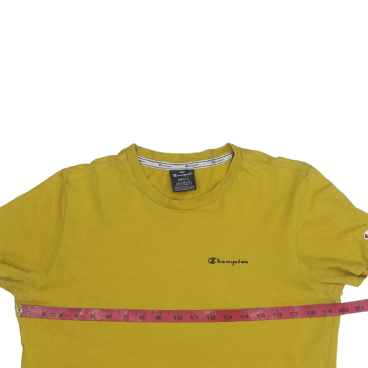 Champion Men's Yellow Small Crew Neck Cotton T-Shirt