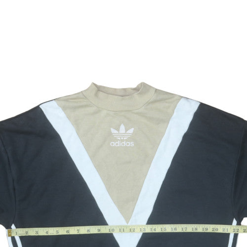 Adidas Women Beige Black Colourblock Crew Neck Sweatshirt Size 16
