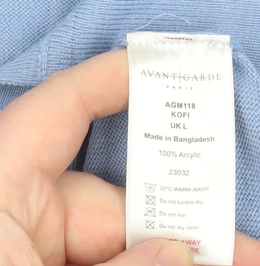 Avantgarde Paris Women Blue Knit Short Sleeve Polo Top Size L