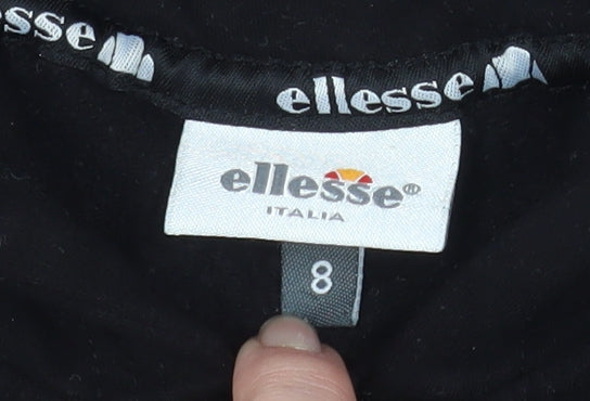 Brand and care label for Ellesse women’s black, size UK 8, hoodie zip jacket casual sportswear