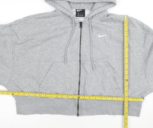 Nike Women Grey Full Zip Hoodie M Cotton Blend Logo Sportswear