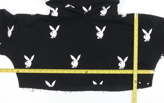 Playboy x Missguided Womens Black Cropped Hoodie UK 10 Hooded Pullover