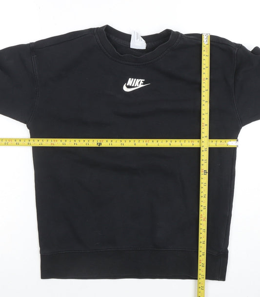 Nike Boys Black Pullover Fleece Sweatshirt 9-10 Years Crew Neck Logo