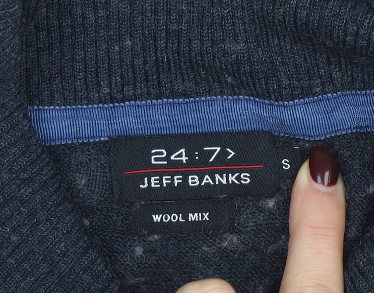 Jeff Banks Mens Grey Wool Mix Shawl Neck Jumper Small Classic Knit