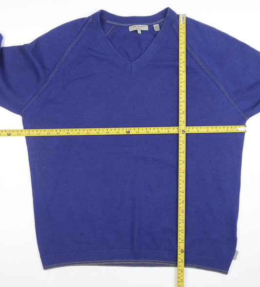 Ted Baker Men's Blue Wool Cashmere V-Neck Jumper Size S
