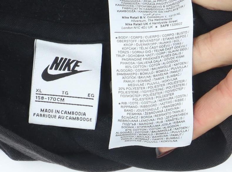 Nike Boys Black Pullover Hoodie XL Cotton Blend with Logo Detail