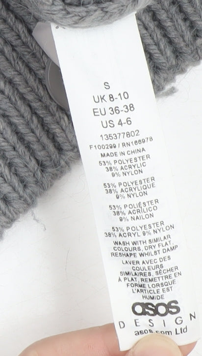Brand and care label for ASOS DESIGN Women Grey Chunky Knit Button Cardigan, size S