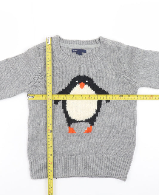GapKids Boys Grey Penguin Jumper Medium (8) Crew Neck Winter Knit