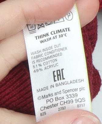Marks and Spencer Men's Red Cotton Acrylic Crew Neck Jumper L