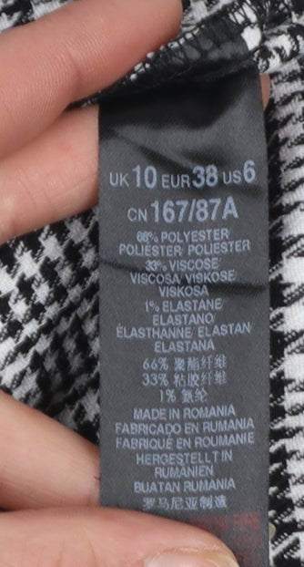 Miss Selfridge Women Black Check Wrap Dress Size 10 Long Sleeve