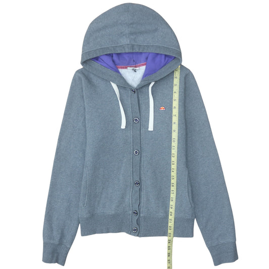 Ellesse Women Grey Button Hoodie Size 16 Cotton Blend Sportswear