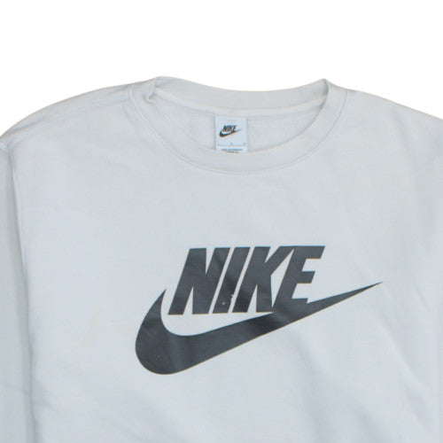 Nike Women White Crew Neck Pullover Sweatshirt L Logo Print Cotton Blend