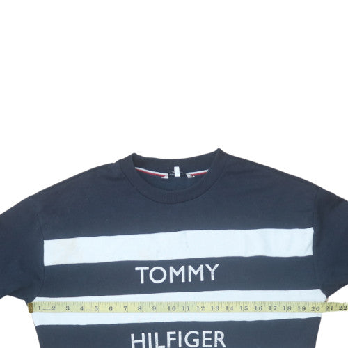 Tommy Hilfiger Men's Blue Striped Logo Crew Neck Sweatshirt Size S
